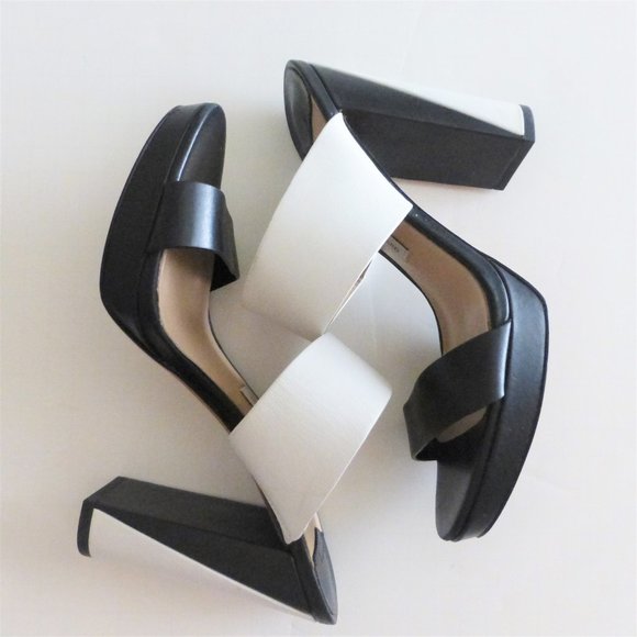 Diane Von Furstenberg 6.5 Black and White High Heel Sandals Chunky Heel EU 36.5 - Picture 4 of 8